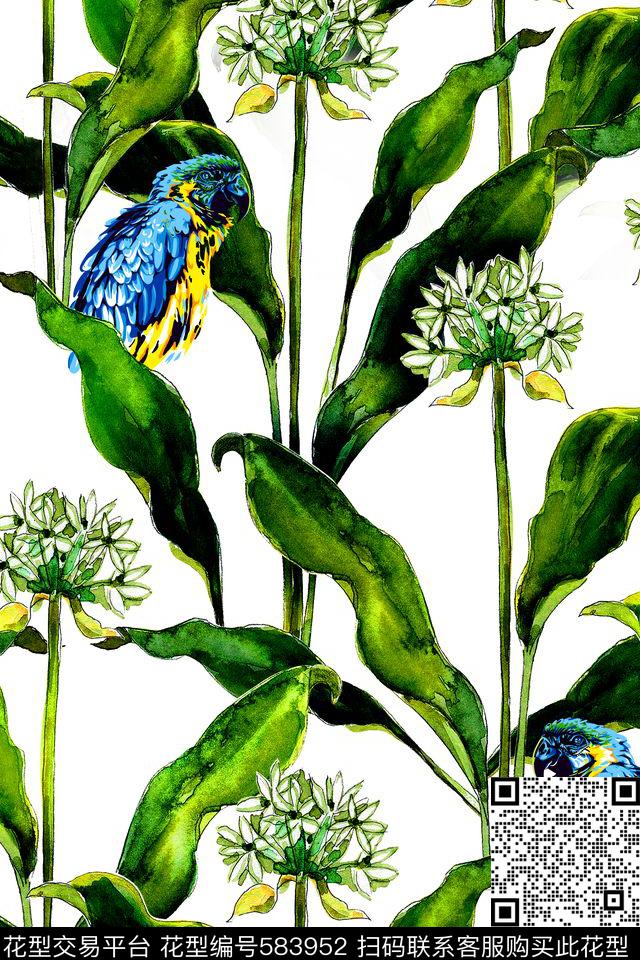 热带风情热带植物鸟类数码印花华亿平台下载（图片编号: 583952） - 瓦栏（Walan）