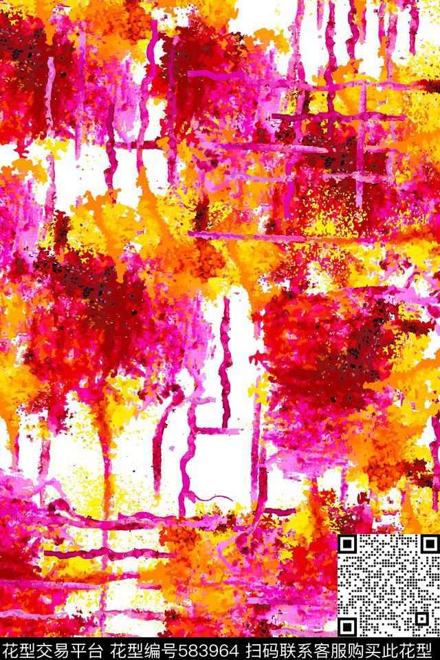 水彩涂鸦绚丽数码印花华亿平台下载（图片编号: 583964） - 瓦栏（Walan）