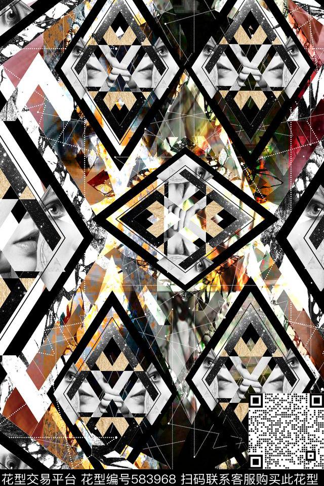 抽象菱镜几何数码印花华亿平台下载（图片编号: 583968） - 瓦栏（Walan）
