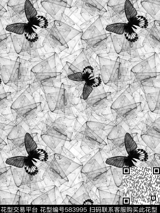 蝴蝶云雾纹理男装衬衫数码印花华亿平台下载（图片编号: 583995） - 瓦栏（Walan）