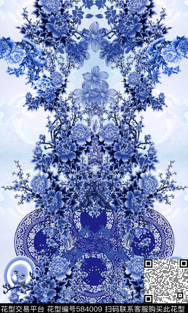 定位青花旗袍数码印花华亿平台下载（图片编号: 584009） - 瓦栏（Walan）