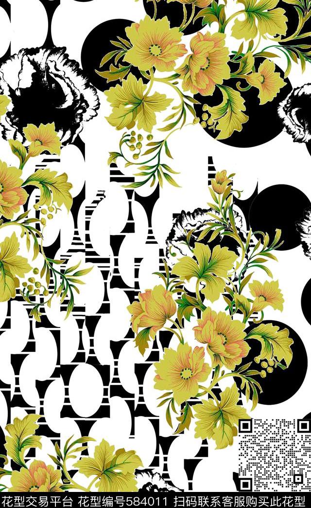 几何花卉数码印花华亿平台下载（图片编号: 584011） - 瓦栏（Walan）