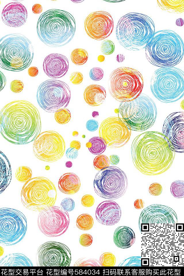 水彩线条圈圈数码印花华亿平台下载（图片编号: 584034） - 瓦栏（Walan）