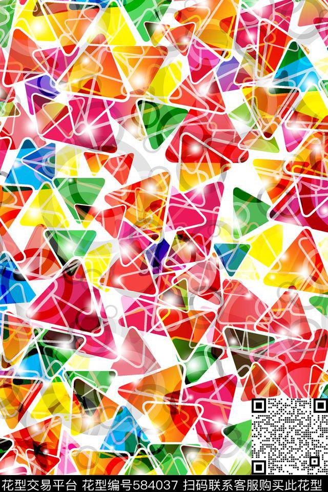 抽象炫彩三角形数码印花华亿平台下载（图片编号: 584037） - 瓦栏（Walan）