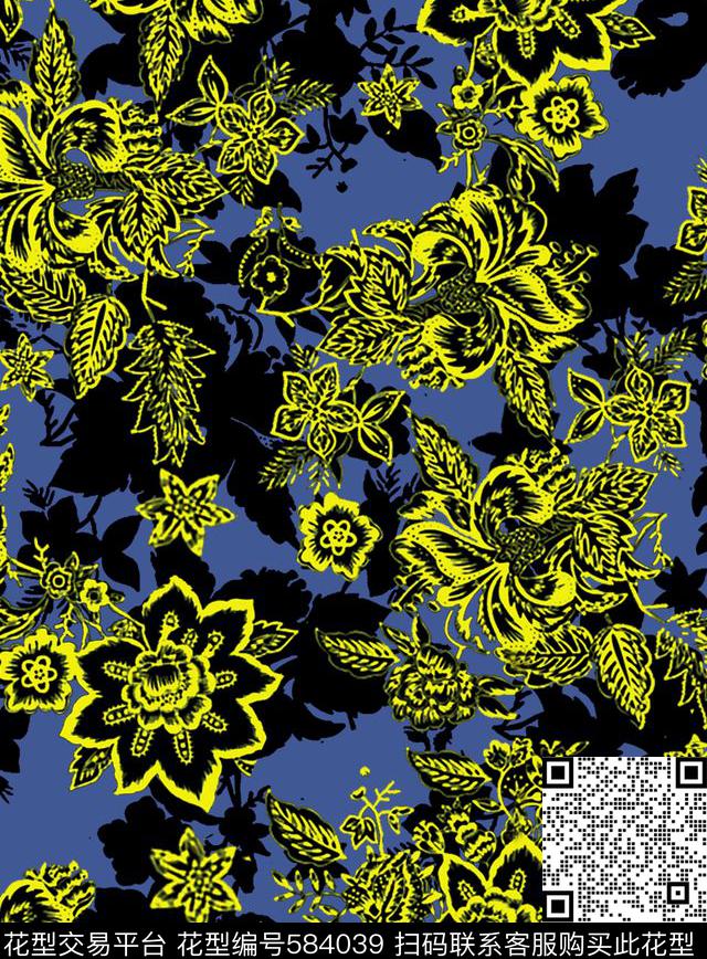 花卉印花素材传统印花华亿平台下载（图片编号: 584039） - 瓦栏（Walan）