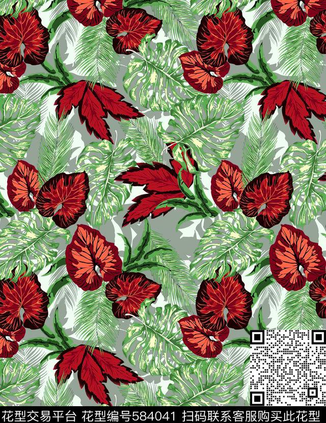 热带植物花卉数码印花华亿平台下载（图片编号: 584041） - 瓦栏（Walan）