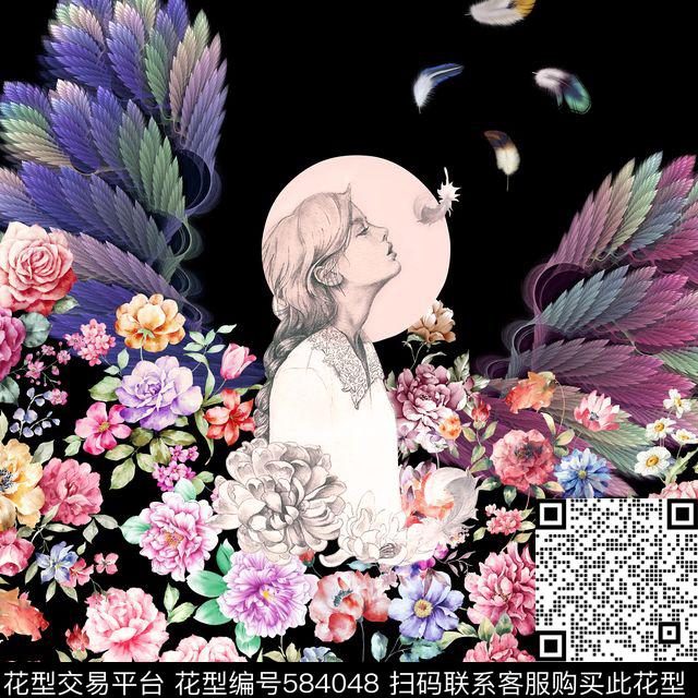 民族风人物花卉数码印花华亿平台下载（图片编号: 584048） - 瓦栏（Walan）