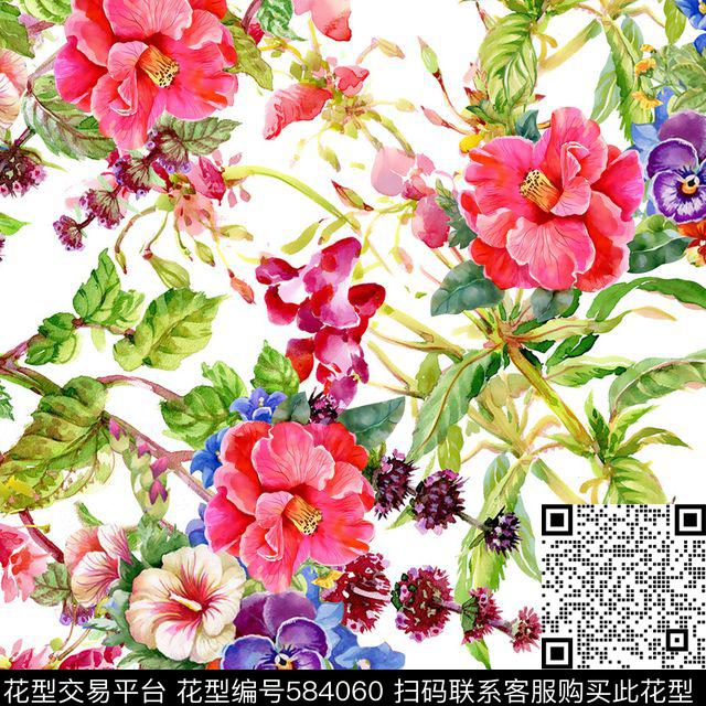 花卉花草叶数码印花华亿平台下载（图片编号: 584060） - 瓦栏（Walan）