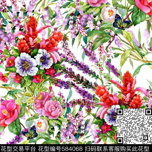 花卉花草叶数码印花华亿平台下载（图片编号: 584068） - 瓦栏（Walan）