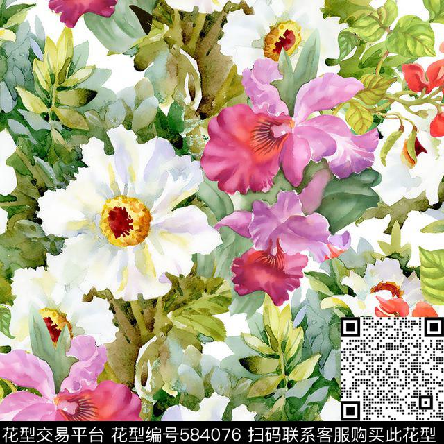 花卉花草叶数码印花华亿平台下载（图片编号: 584076） - 瓦栏（Walan）