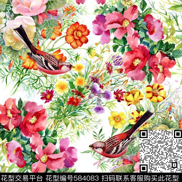 花卉花草叶数码印花华亿平台下载（图片编号: 584083） - 瓦栏（Walan）