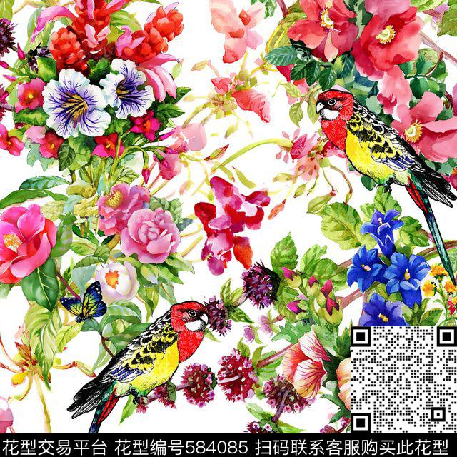 花卉花草叶数码印花华亿平台下载（图片编号: 584085） - 瓦栏（Walan）