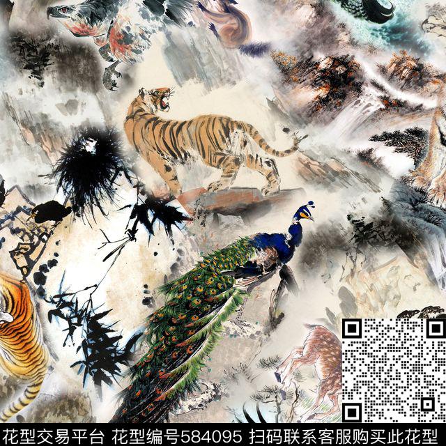 休闲风山水动物数码印花华亿平台下载（图片编号: 584095） - 瓦栏（Walan）