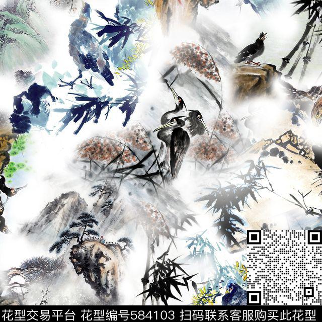 休闲风山水鸟类数码印花华亿平台下载（图片编号: 584103） - 瓦栏（Walan）