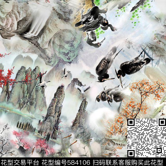 休闲风鸟类花卉数码印花华亿平台下载（图片编号: 584106） - 瓦栏（Walan）