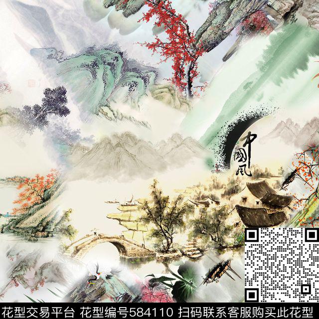 休闲风山水风景数码印花华亿平台下载（图片编号: 584110） - 瓦栏（Walan）