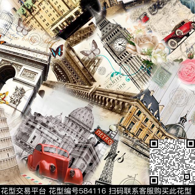 休闲风建筑风景数码印花华亿平台下载（图片编号: 584116） - 瓦栏（Walan）