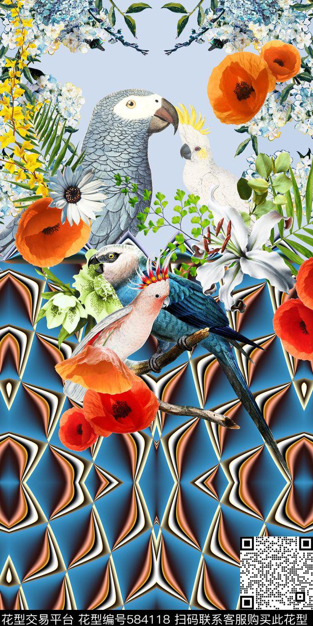 春夏清晰花鸟数码印花华亿平台下载（图片编号: 584118） - 瓦栏（Walan）