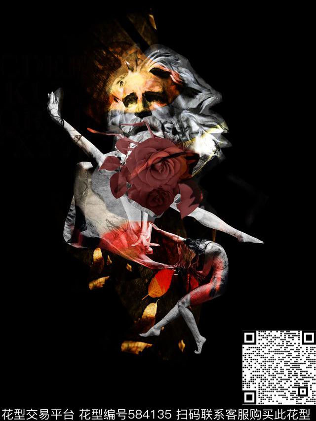 凋零的黄昏玫瑰夕阳色调数码印花华亿平台下载（图片编号: 584135） - 瓦栏（Walan）