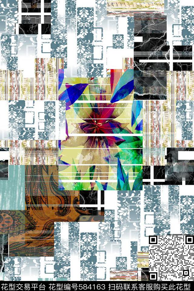 几何拼贴时尚数码印花华亿平台下载（图片编号: 584163） - 瓦栏（Walan）