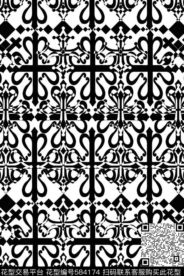 零点--传统几何拼贴数码印花华亿平台下载（图片编号: 584174） - 瓦栏（Walan）