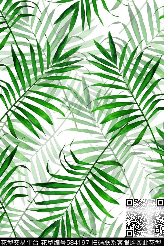 热带棕榈叶竹叶数码印花华亿平台下载（图片编号: 584197） - 瓦栏（Walan）