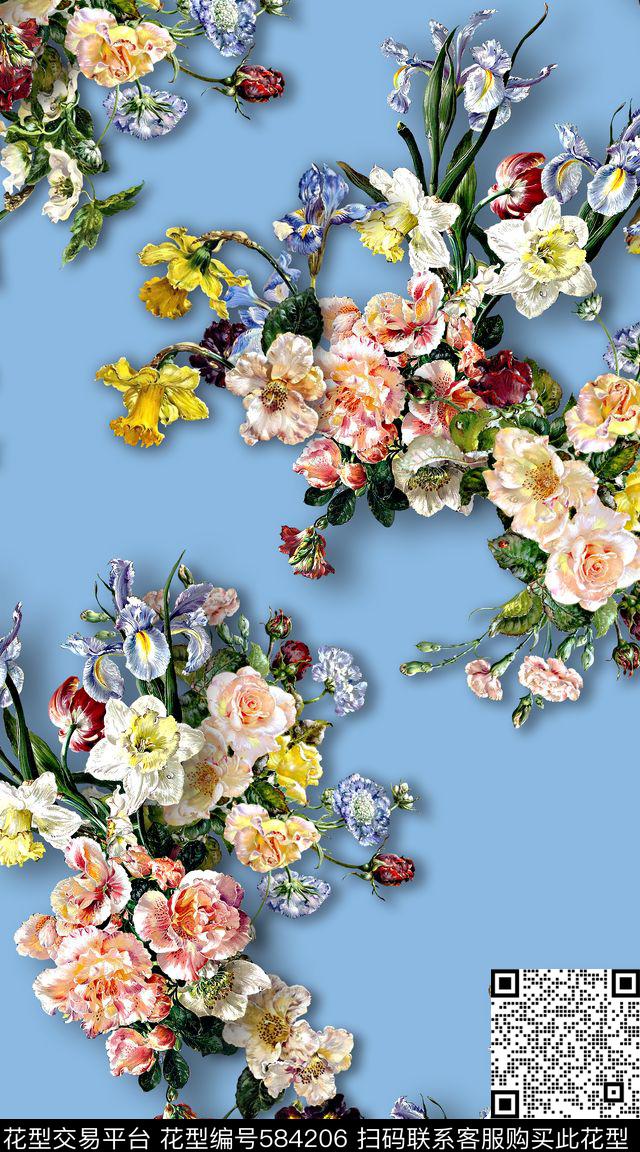 复古油画花卉花卉数码印花华亿平台下载（图片编号: 584206） - 瓦栏（Walan）