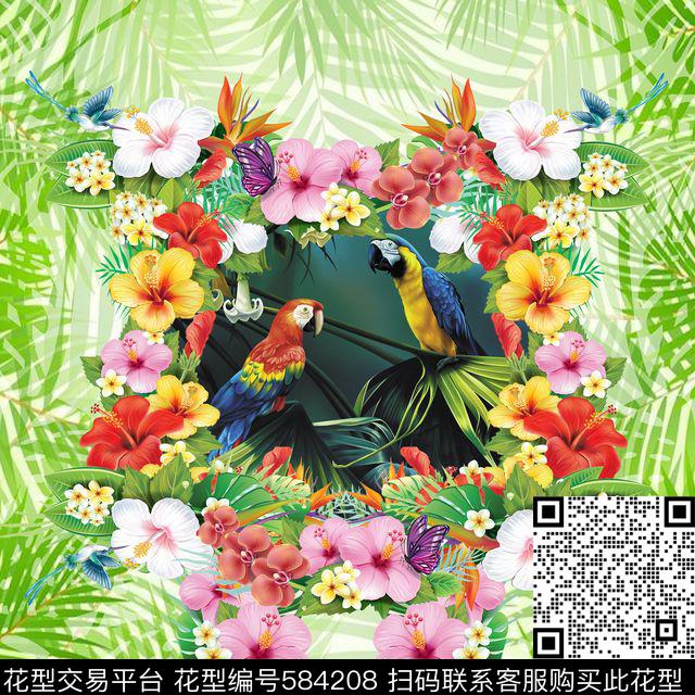 热带鸟类花卉数码印花华亿平台下载（图片编号: 584208） - 瓦栏（Walan）
