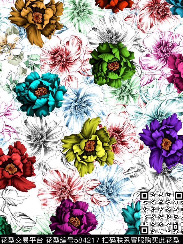 花卉数码印花华亿平台下载（图片编号: 584217） - 瓦栏（Walan）