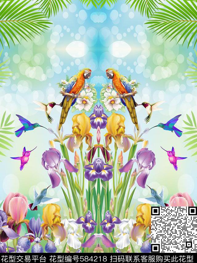 热带鸟类花卉数码印花华亿平台下载（图片编号: 584218） - 瓦栏（Walan）