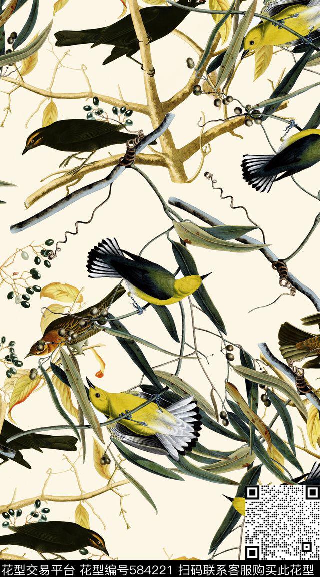复古花鸟鸟数码印花华亿平台下载（图片编号: 584221） - 瓦栏（Walan）