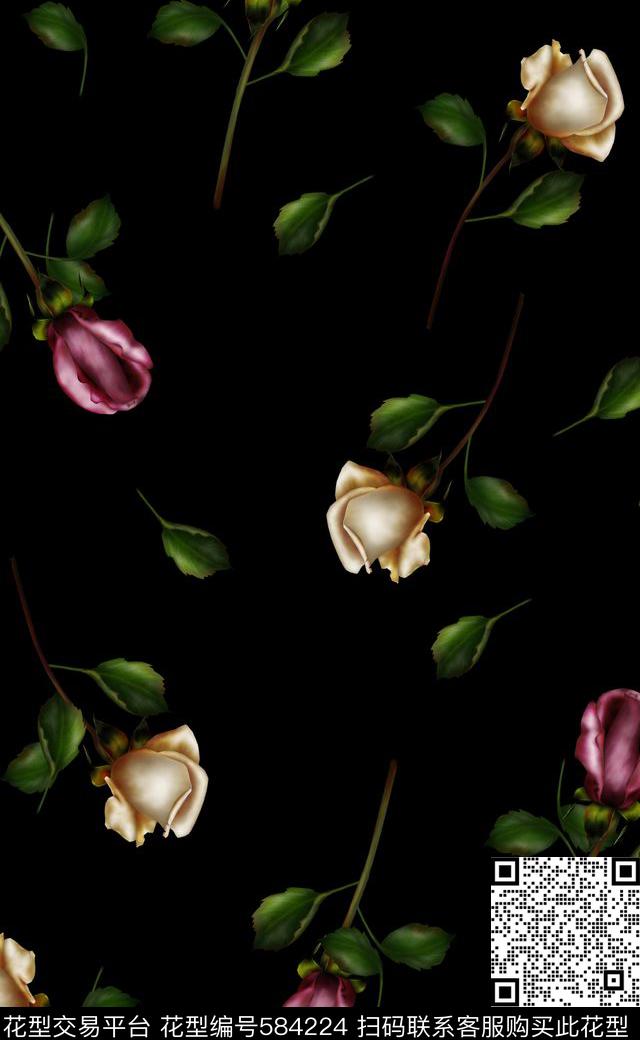 潮流时尚花卉女装连衣裙数码印花数码印花华亿平台下载（图片编号: 584224） - 瓦栏（Walan）