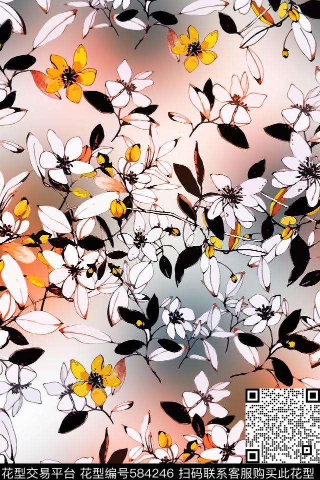 乱花花朵花卉数码印花华亿平台下载（图片编号: 584246） - 瓦栏（Walan）