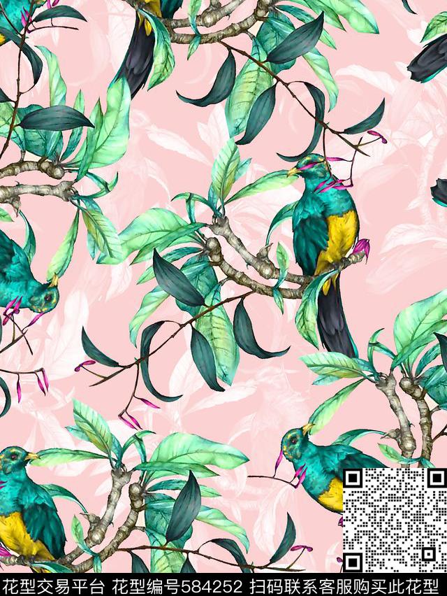 抽象几何清爽梦幻艺术平底立体手绘满版最新高清数码蕾丝民族中国风绣花珠宝肌理时尚潮

流大牌复古欧美风时尚潮流花鸟女装裙数码印花华亿平台下载（图片编号: 584252） - 瓦栏（Walan）