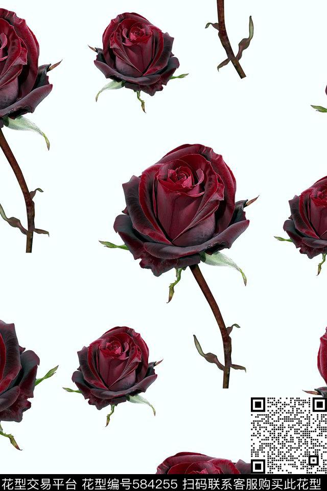 时尚大牌欧美风格玫瑰花高档数码印花华亿平台下载（图片编号: 584255） - 瓦栏（Walan）