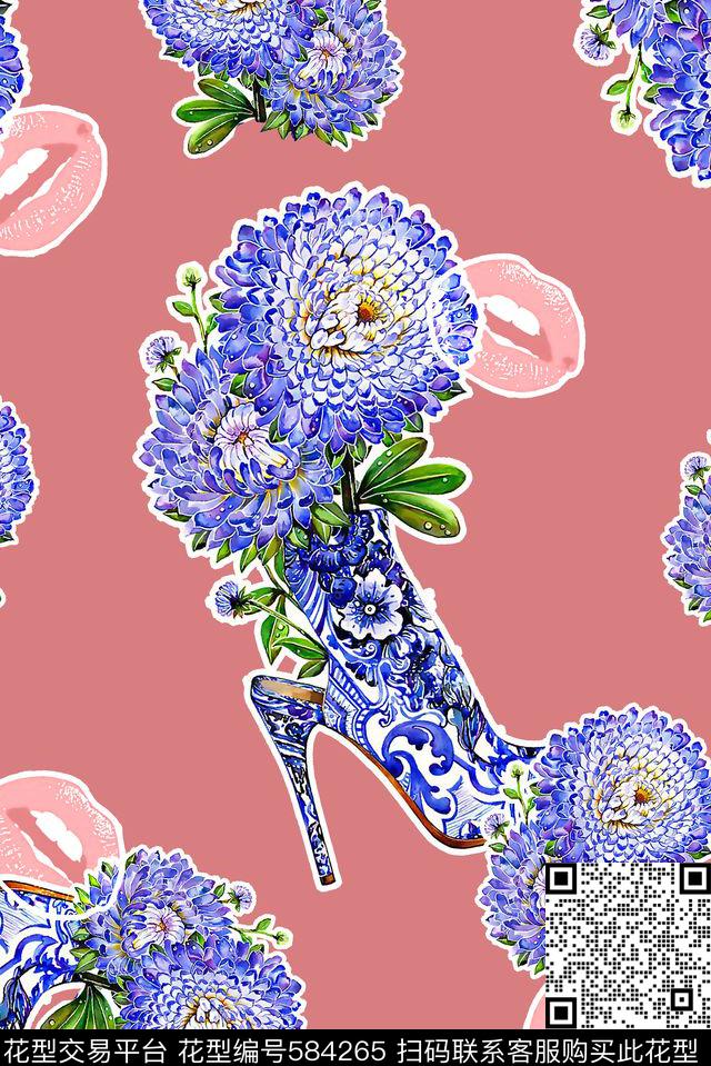 抽象几何清爽梦幻艺术平底立体手绘满版最新高清数码蕾丝民族中国风绣花珠宝肌理时尚潮

流大牌复古欧美风大嘴唇花卉女装裙数码印花华亿平台下载（图片编号: 584265） - 瓦栏（Walan）