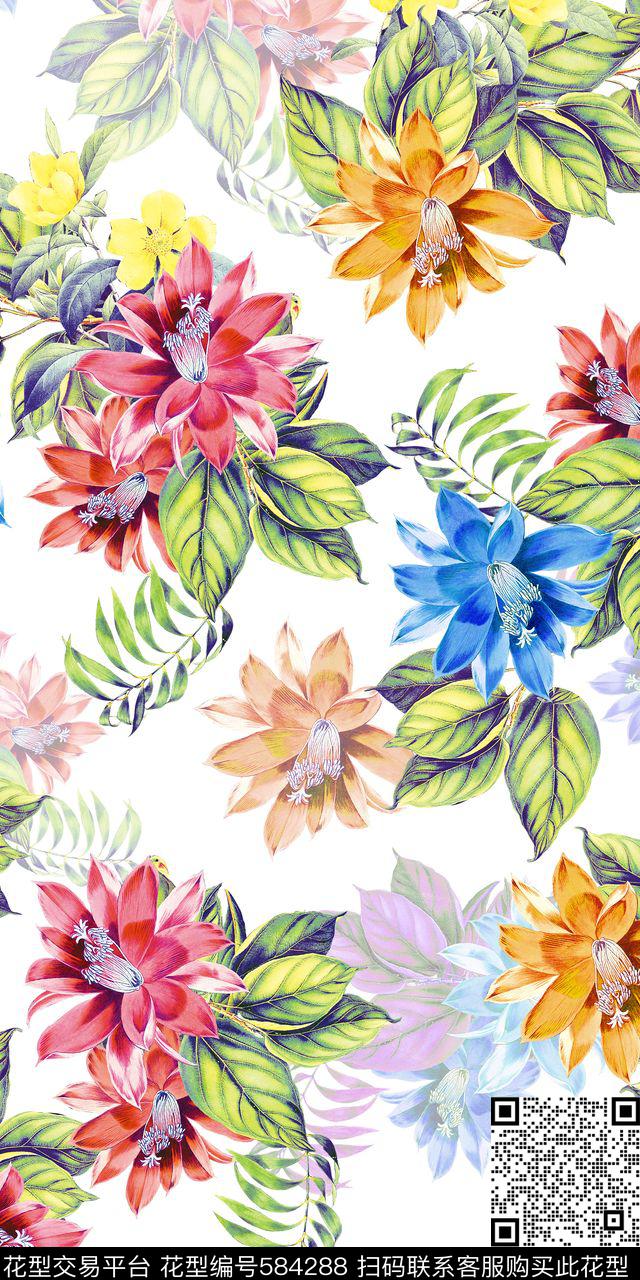 热带绚丽女装花卉数码印花华亿平台下载（图片编号: 584288） - 瓦栏（Walan）