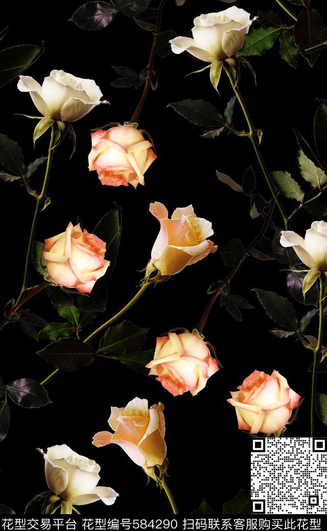 玫瑰花潮流大牌数码印花数码印花华亿平台下载（图片编号: 584290） - 瓦栏（Walan）