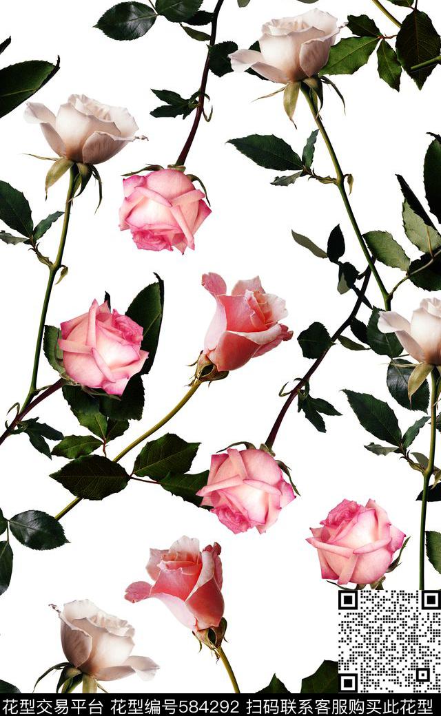 玫瑰花潮流大牌数码印花数码印花华亿平台下载（图片编号: 584292） - 瓦栏（Walan）