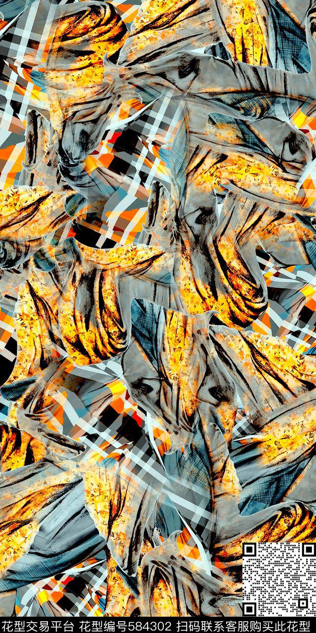 抽象格子拼接数码印花华亿平台下载（图片编号: 584302） - 瓦栏（Walan）