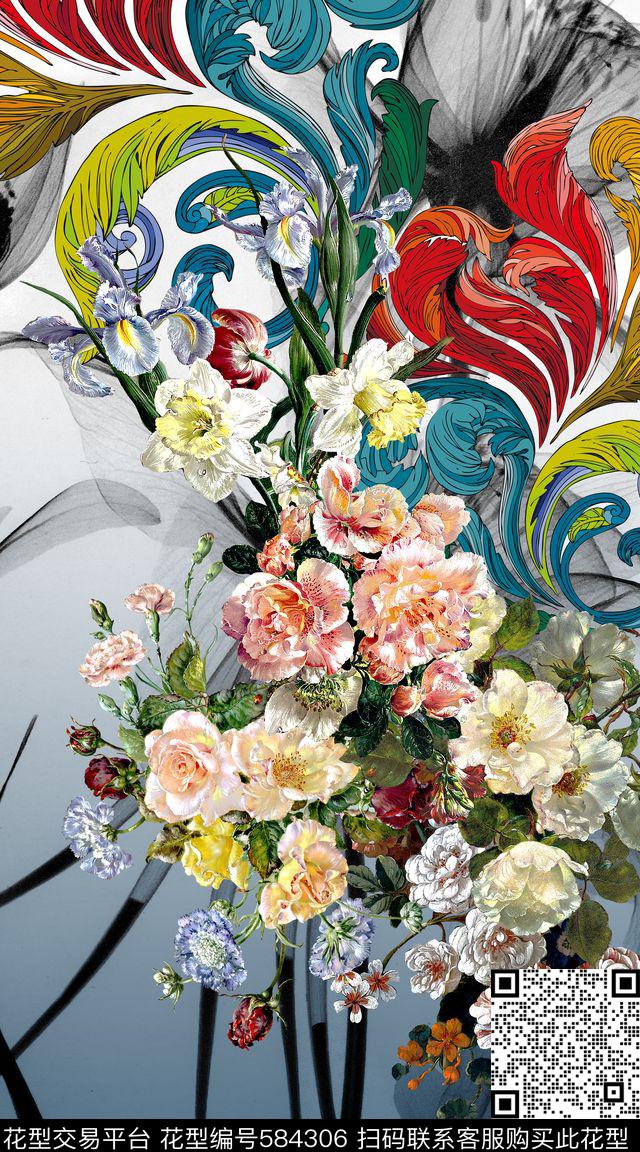 定位服装大牌花卉数码印花华亿平台下载（图片编号: 584306） - 瓦栏（Walan）