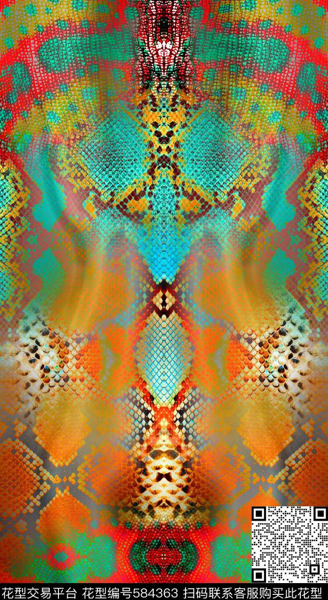 时尚立体3D蛇纹数码印花华亿平台下载（图片编号: 584363） - 瓦栏（Walan）