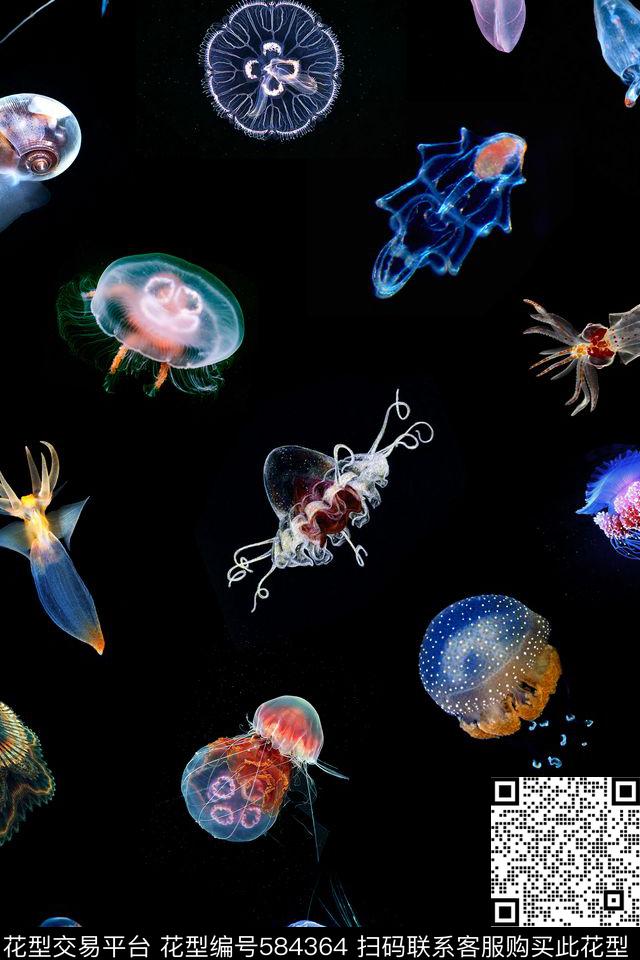 时尚海底生物水母数码印花华亿平台下载（图片编号: 584364） - 瓦栏（Walan）