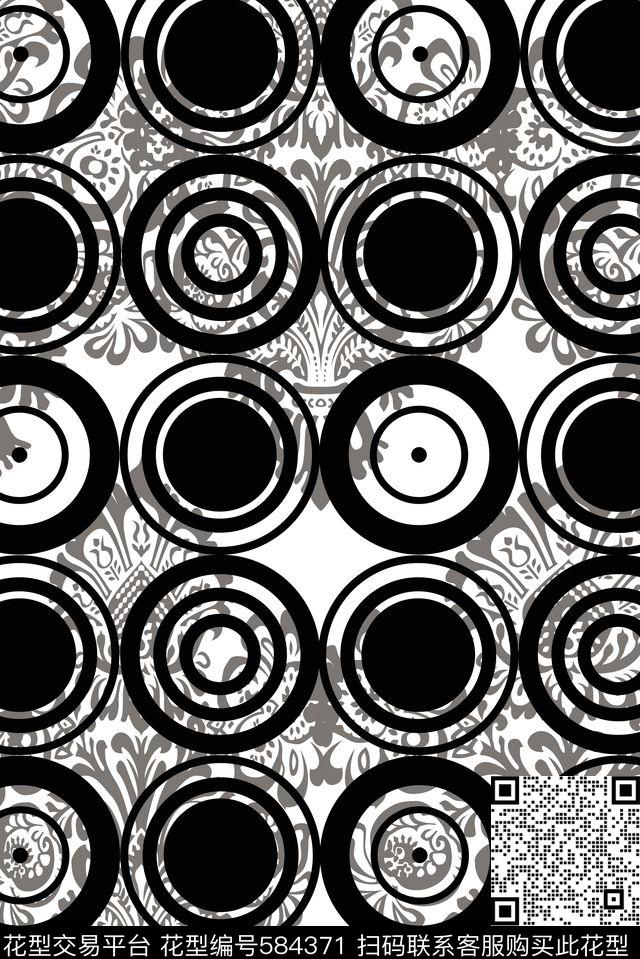 零点--泳装几何黑白传统印花华亿平台下载（图片编号: 584371） - 瓦栏（Walan）