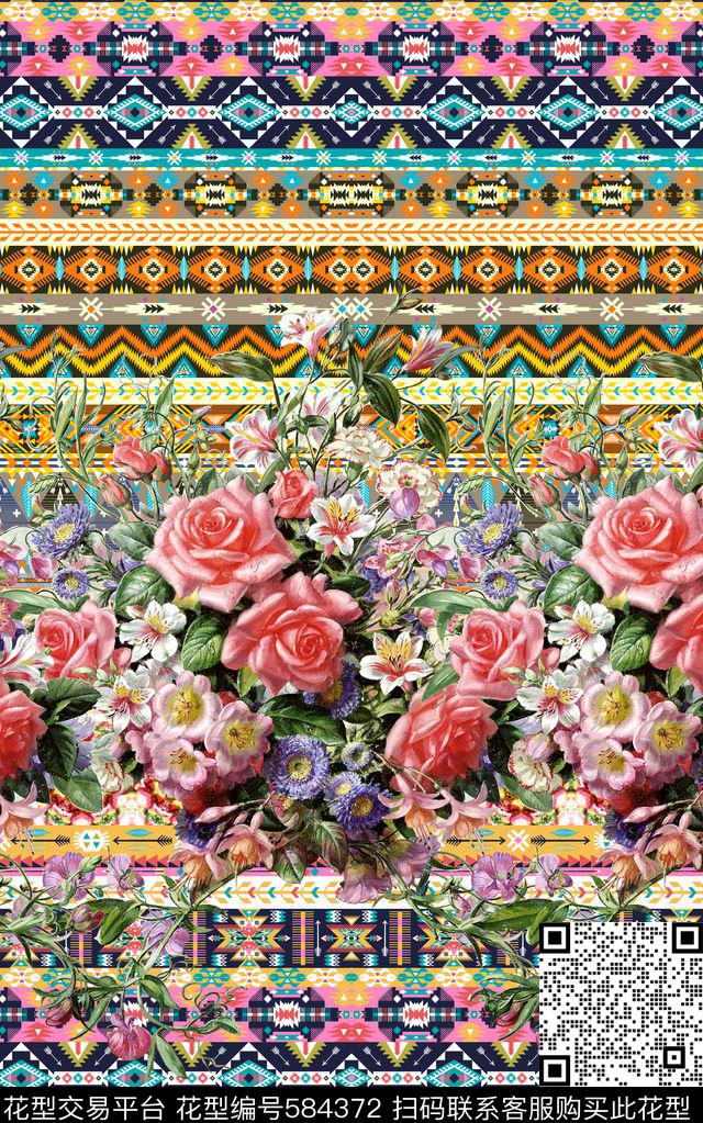 时尚几何格子数码印花华亿平台下载（图片编号: 584372） - 瓦栏（Walan）