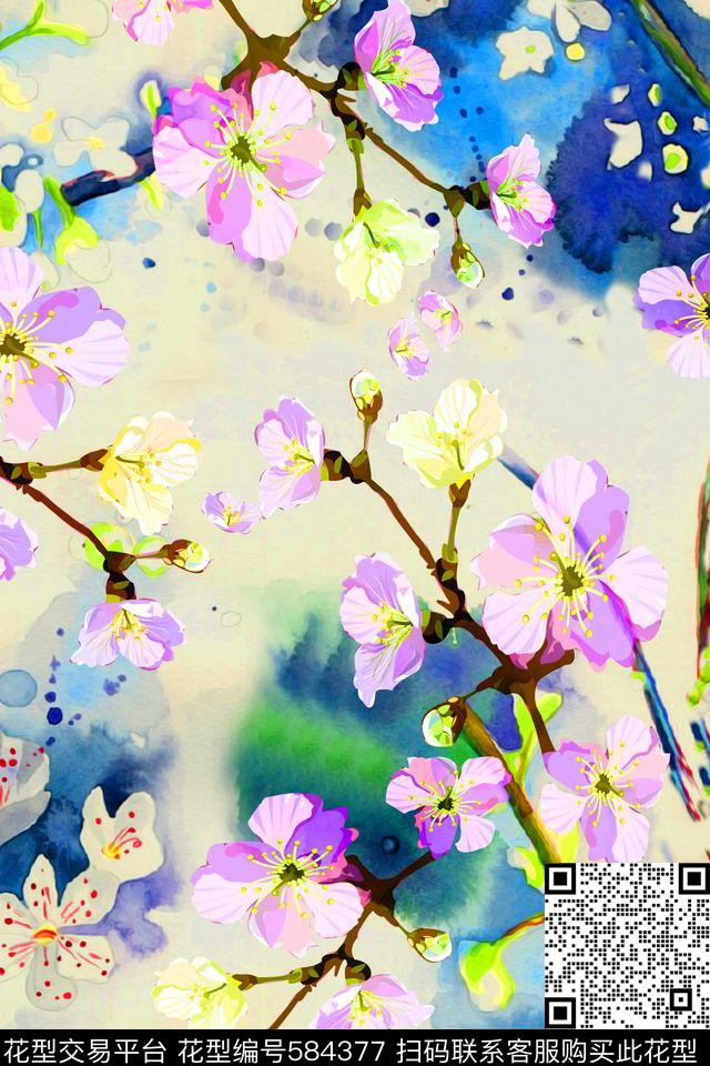 樱花水墨服装数码印花华亿平台下载（图片编号: 584377） - 瓦栏（Walan）