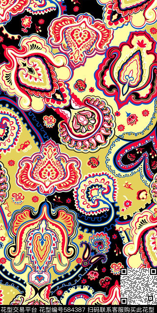 民族风几何线条印度传统印花华亿平台下载（图片编号: 584387） - 瓦栏（Walan）