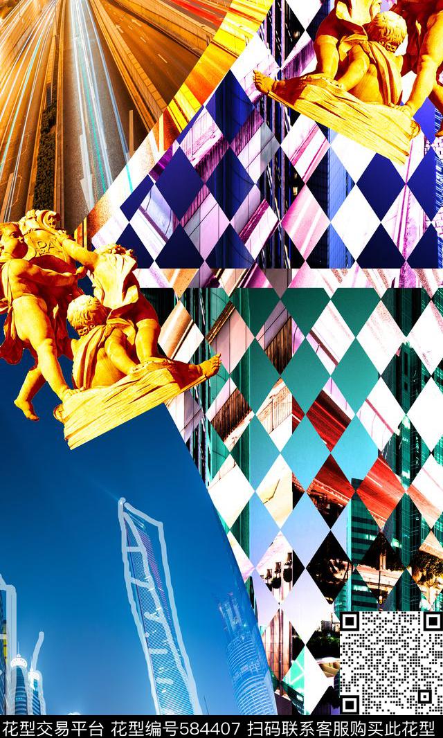 解构主义城市街景雕塑数码印花华亿平台下载（图片编号: 584407） - 瓦栏（Walan）