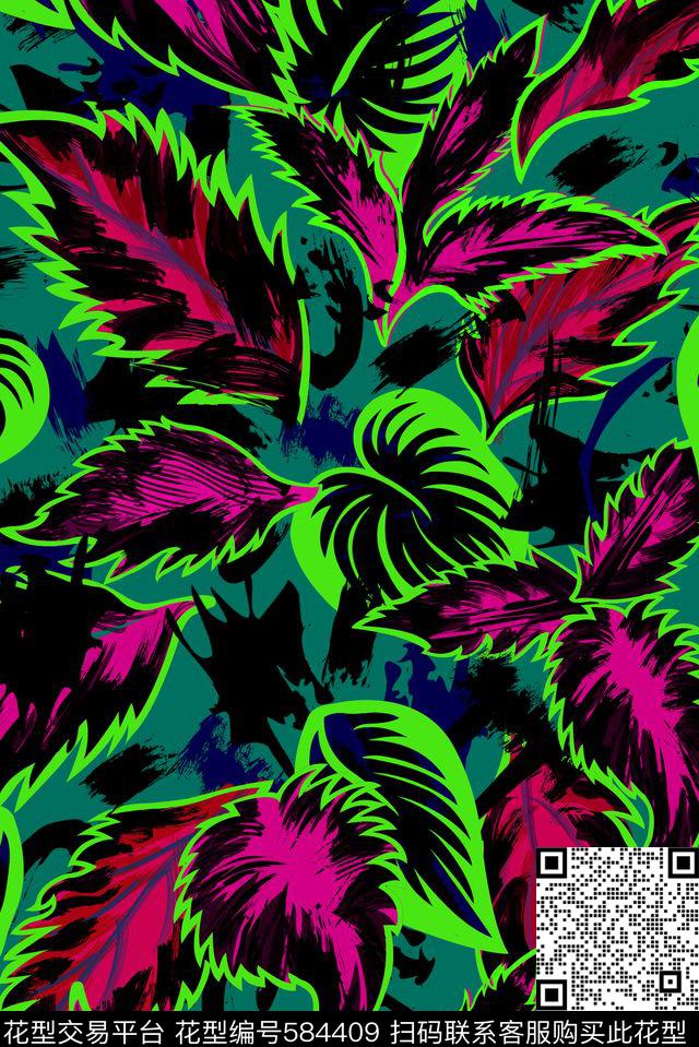 原创手绘流行趋势热带风情传统印花华亿平台下载（图片编号: 584409） - 瓦栏（Walan）