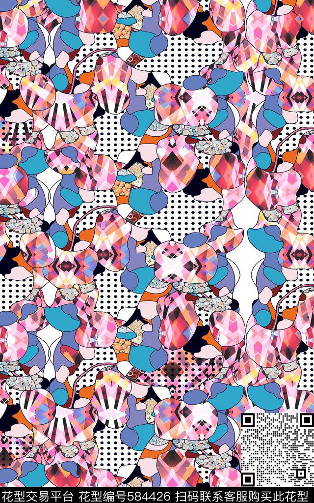 休闲几何波点数码印花华亿平台下载（图片编号: 584426） - 瓦栏（Walan）